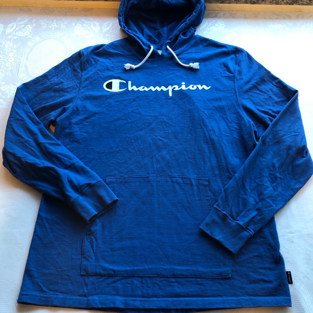 Champion Cobalt Blue Long Sleeves Hoodie Shirt Men’s Size L Front Logo Active